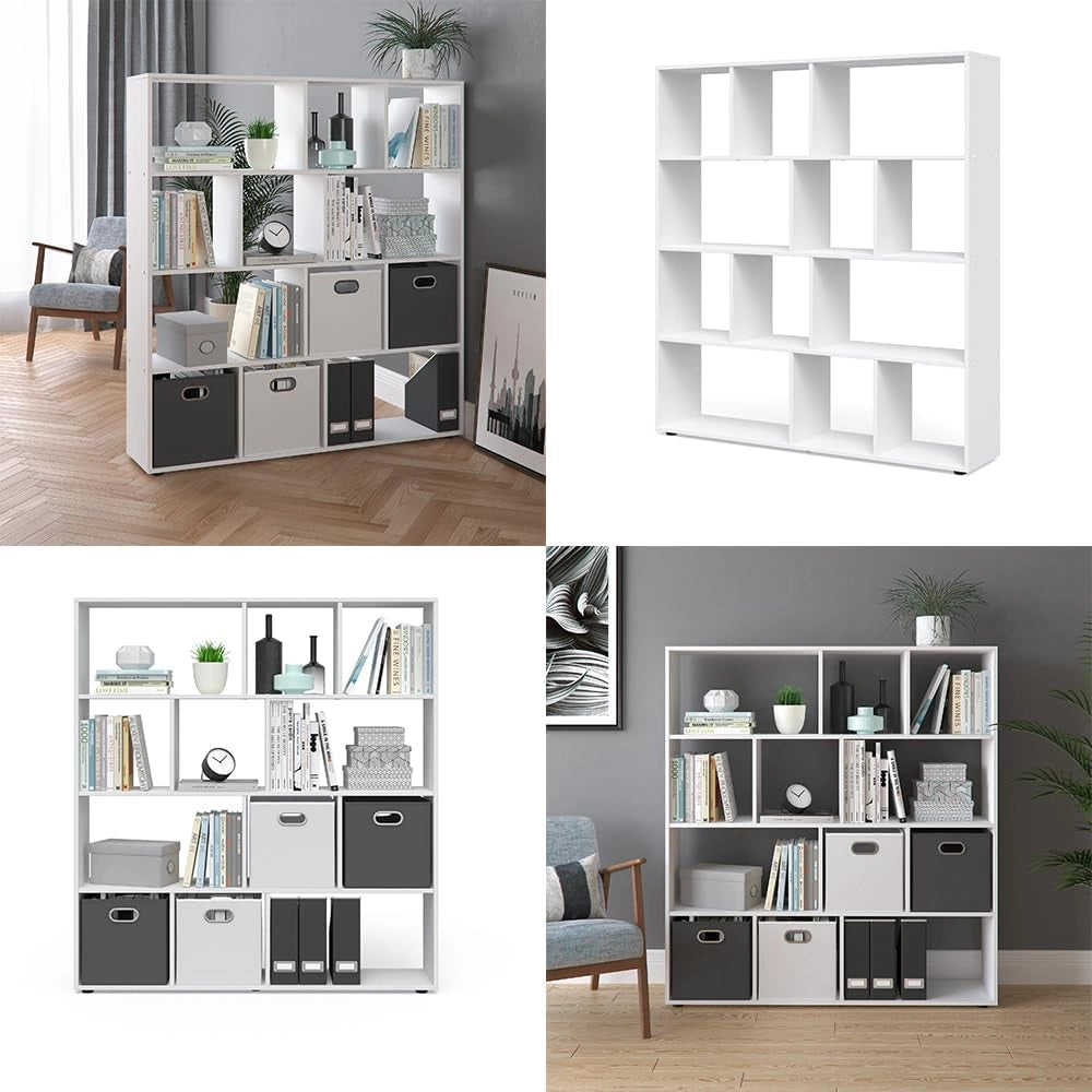 Scaffale Pilar, Bianco, 131.6 x 143 cm, per una suddivisione flessibile degli spazi e la conservazione dei libri
