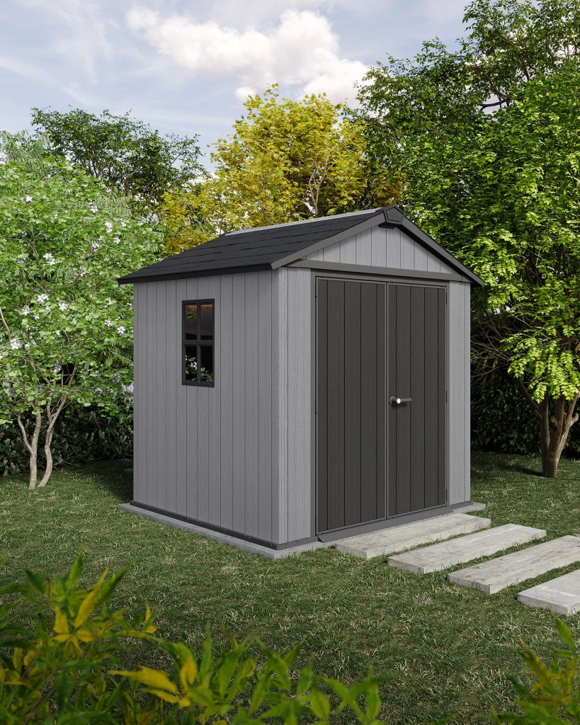 Casetta Box da Giardino 230x223,8x246 cm Newton Plus 757/775 Doppia Opzione Montaggio in Resina Evotech+ Grigio  cm