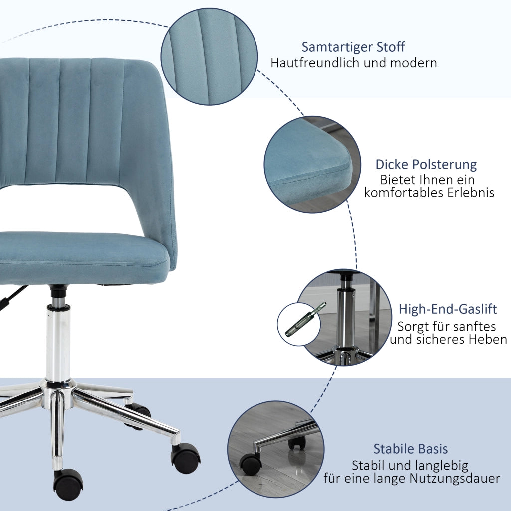 Sedia da ufficio con schienale imbottito in velluto ¨C Minimal ¨C Blu, regolabile in altezza, 120 kg
