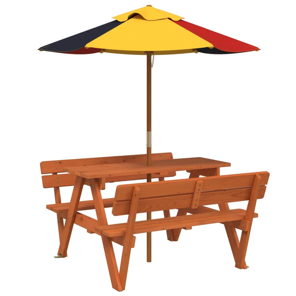 Tavolo da Picnic per 4 Bambini con Ombrellone Legno di Abete 3281619