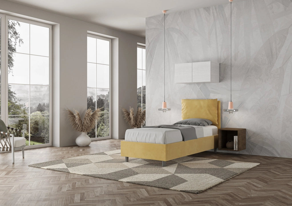 BS COM Letto singolo con rete imbottito 80x200 microfibra ocra
