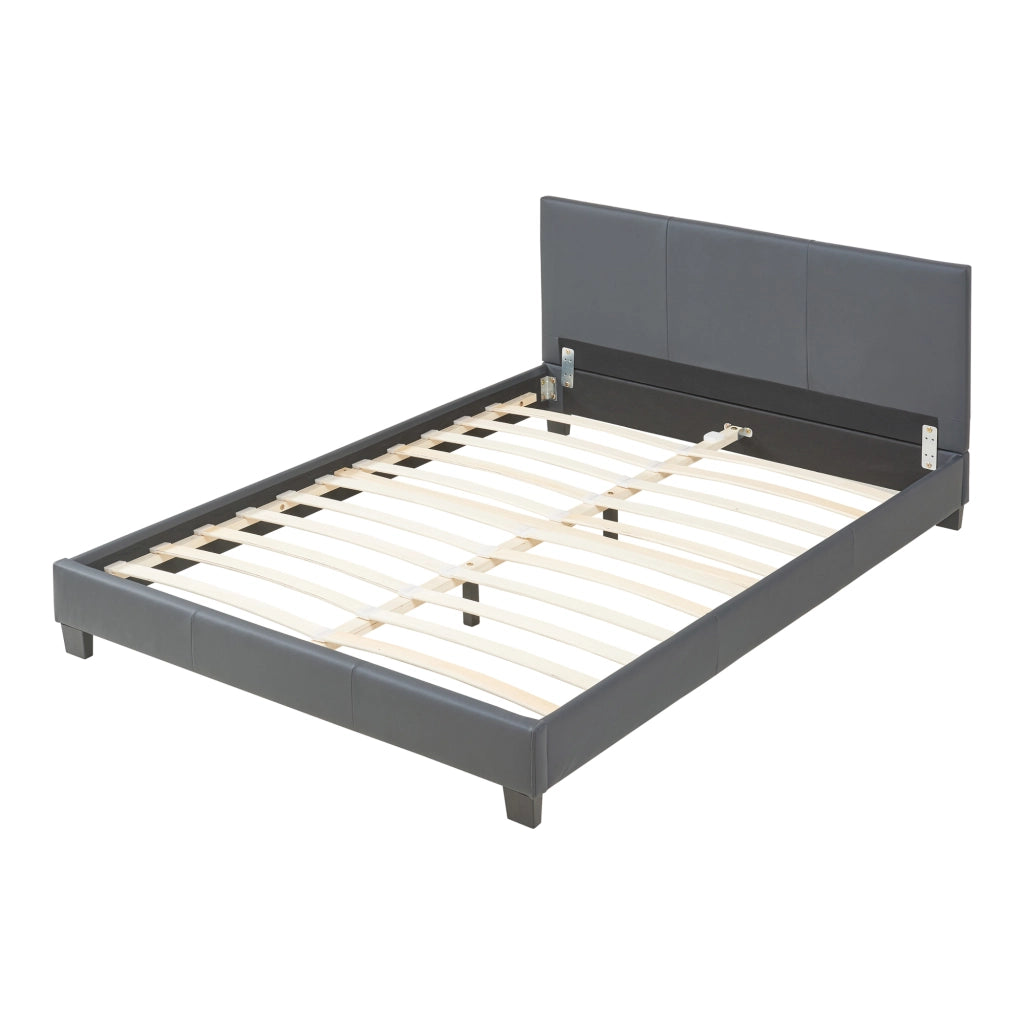 Letto Francese Albacete con Testiera Alta e Materasso 140x200 cm Similpelle Grigio scuro Corium