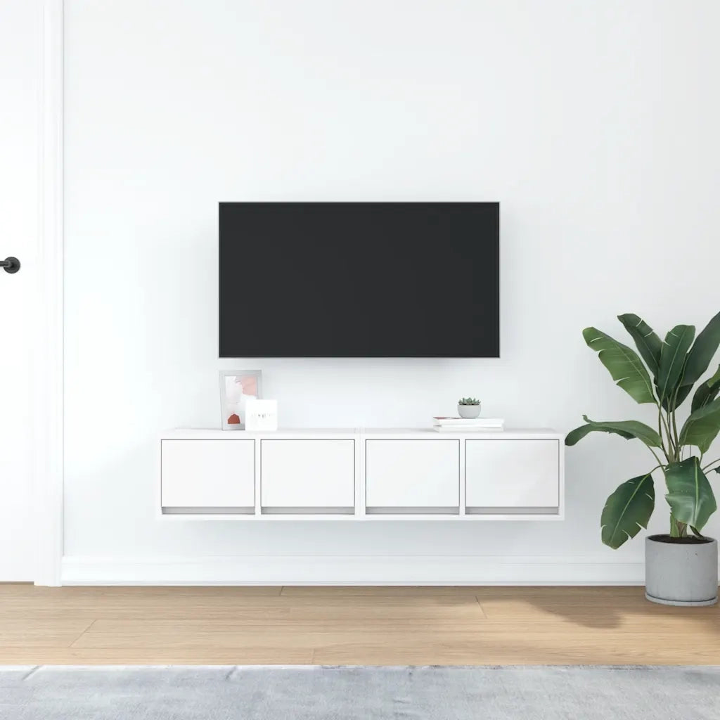 Mobili TV a Parete 2pz Bianchi 60x31x25,5 cm Legno Multistrato 861491
