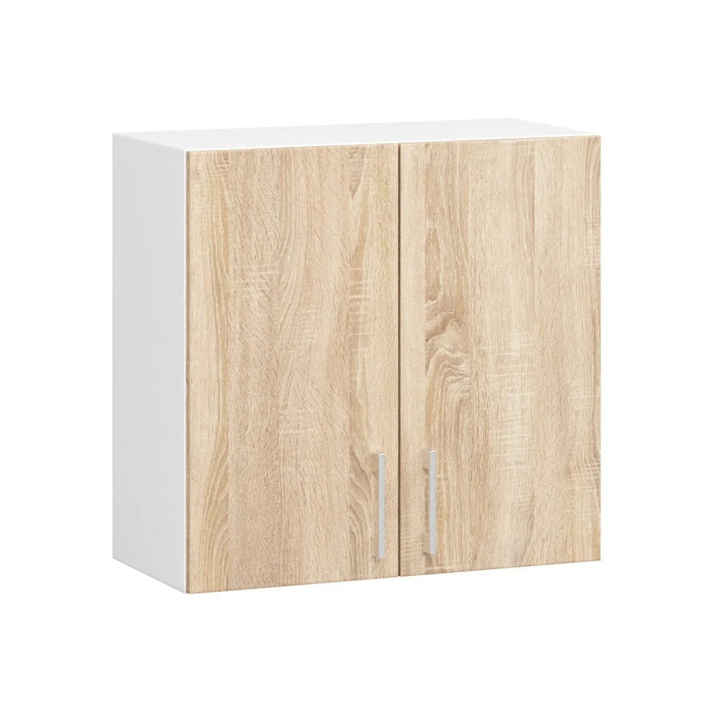 Set da cucina con vetrina AKORD LIMA 2,4 m Bianco 240 cm 11 ante 1 cassetto frontale Rovere Sonoma 240×44,5×203 cm