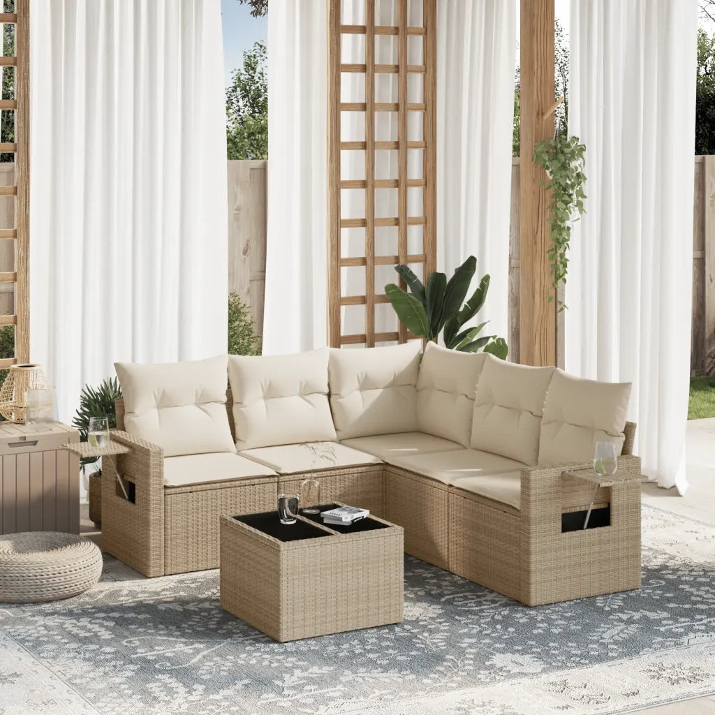 Set Divano da Giardino 6 pz con Cuscini Beige in Polyrattancod mxl 113304