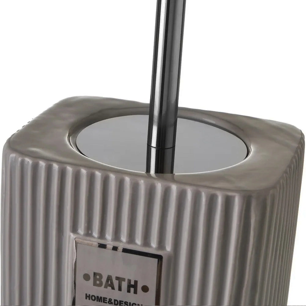 Portascopino da Bagno con Spazzolone Ceramica Grigio Design Moderno 15x12x32 cm