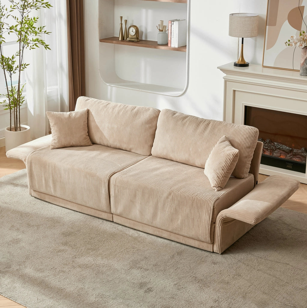 Divano letto 182x88x84 cm in tessuto beige, per piccoli spazi