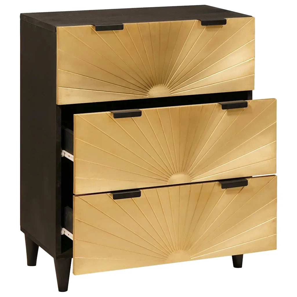 Credenza-Buffet-Armadio da cucina Nero e Oro 60 x 33 x 75 cm legno massello di mango 296716