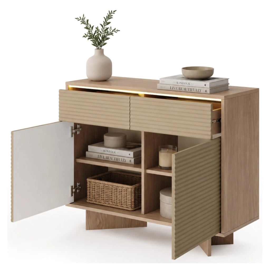 Madia Hateva, Credenza 2 Cassetti, 104x40x84h cm Marrone Rovere