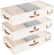 Scatola di Stoccaggio sotto il Letto 3-pack - Copertura di Stoccaggio 52L - Organizzatore di Abbigliamento con Struttura Solida e Tessuto Ultra Spesso - Bianco