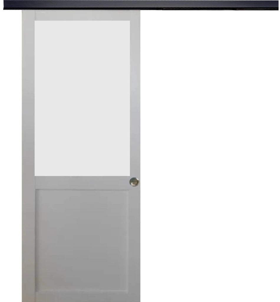 Porta scorrevole Athena bianca H204 x L83 + binario alluminio nero e 2 gusci