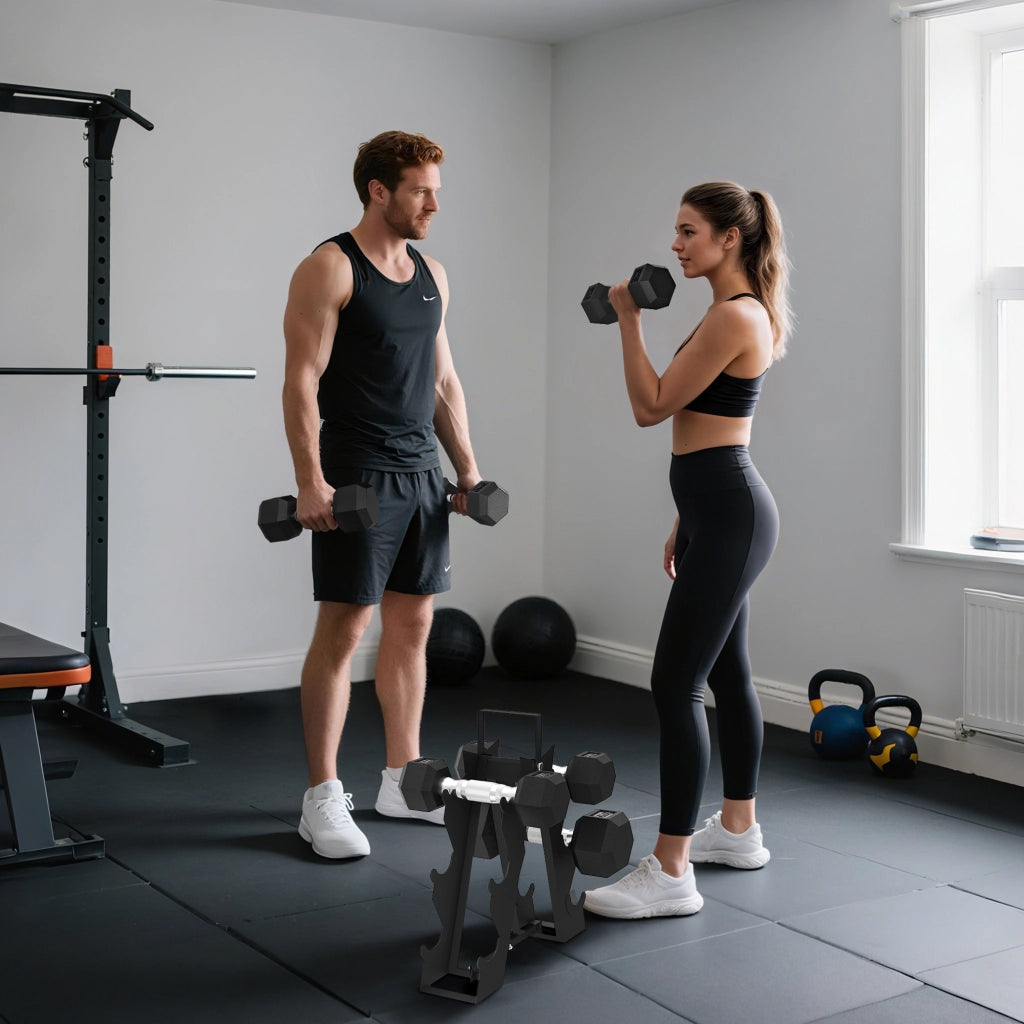 Set 6 Manubri Palestra con Supporto e Impugnatura Antiscivolo 2-5-8 kg in Metallo Nero