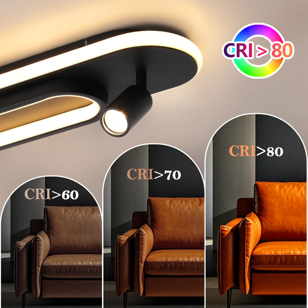 ZMH Lampada da soffitto plafoniera LED 46W nera dimmerabile con 1 faretto telecomando per soggiorno