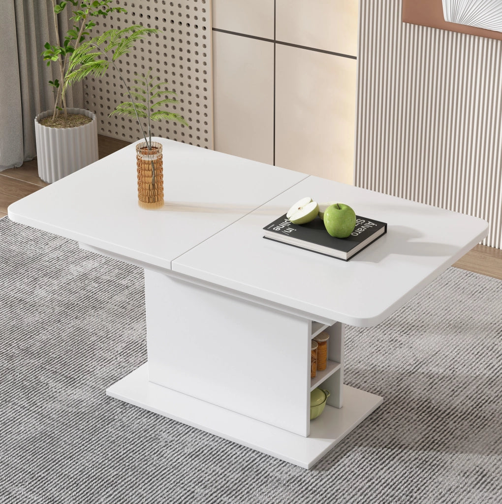 Set da pranzo beige con tavolo estensibile e sedie in velluto