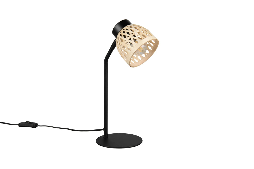 Lampada da tavolo, bambù e metallo, naturale e nero, H 36 cm, Laurent