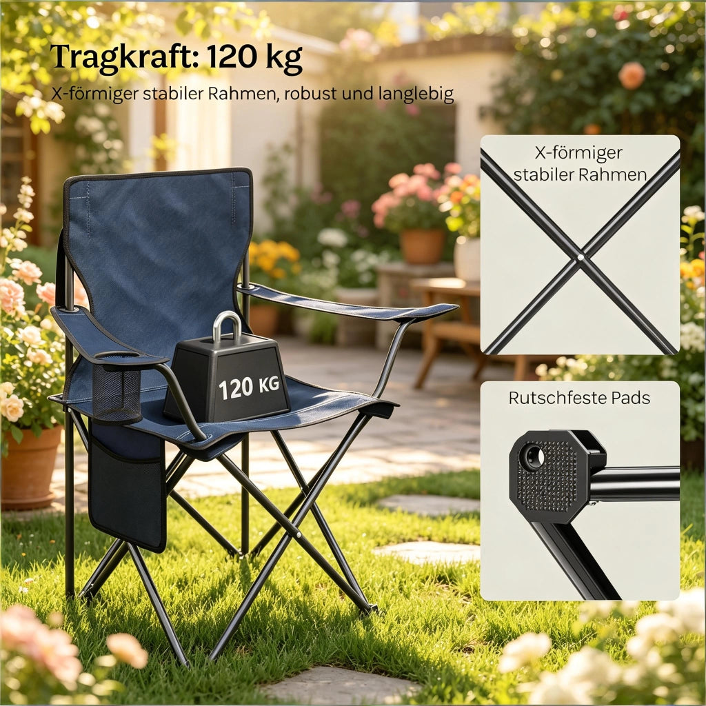 SEDIA DA CAMPEGGIO PIEGHEVOLE Set da 2 pezzi 47x76x80,5 cm Blu navy