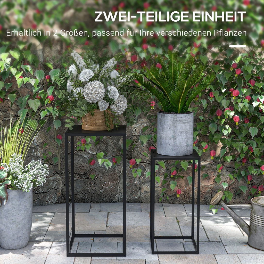 Set di 2 supporti per piante, sgabelli per piante con gambe in acciaio, design scandinavo, supporti per fiori da giardino e balcone, neri
