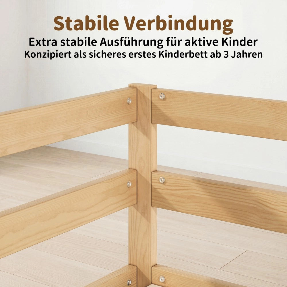 Letto Montessori per Bambini ¨C MINIMAL ¨C Pino Massello, Senza Rete, 90x200, Naturale