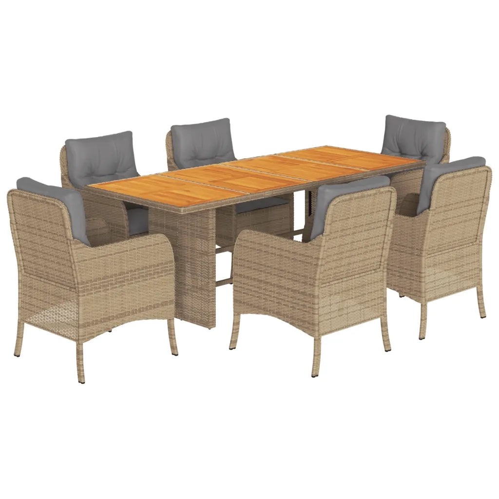 Set da Pranzo da Giardino 7 pz con Cuscini Beige in Polyrattan 3211902