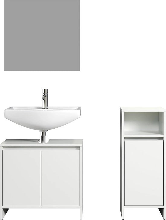 Sistema di Bagno Base - Collezione Vanity - Suite di Toilette - Set di Toilette - Combinazione di Toilette - Mobile di Toilette - Bianco - 107 x 164 x 28 cm