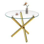 Tavolo da pranzo rotondo per 2 a 4 persone con piano in vetro temperato e base incrociata in metallo 80 x 80 x 76 cm Oro