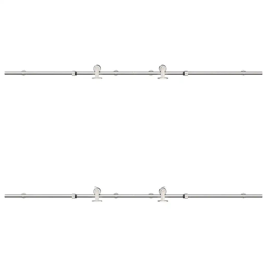 Kit Binari Porta Scorrevole 200 cm Acciaio Inossidabile Argento
