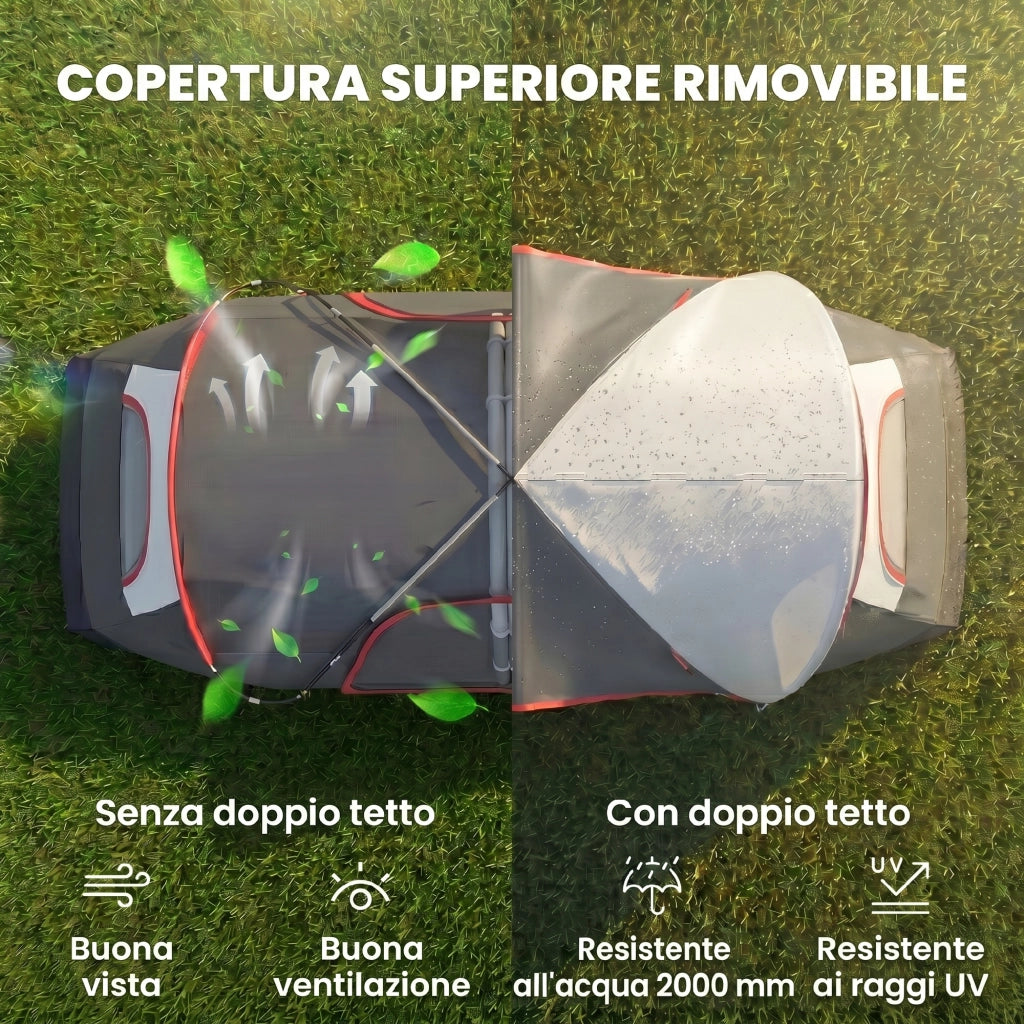 Tenda da Campeggio 6 Posti con 2 Stanze ¨C zephmum ¨C Grigio Poliestere 450x215x180 cm