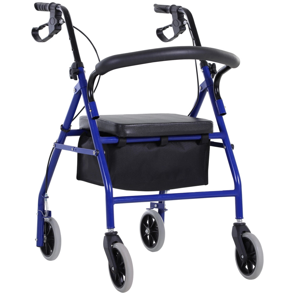 Deambulatore con Ruote e Seduta ¨C zephmum ¨C Blu, Metallo, Pieghevole