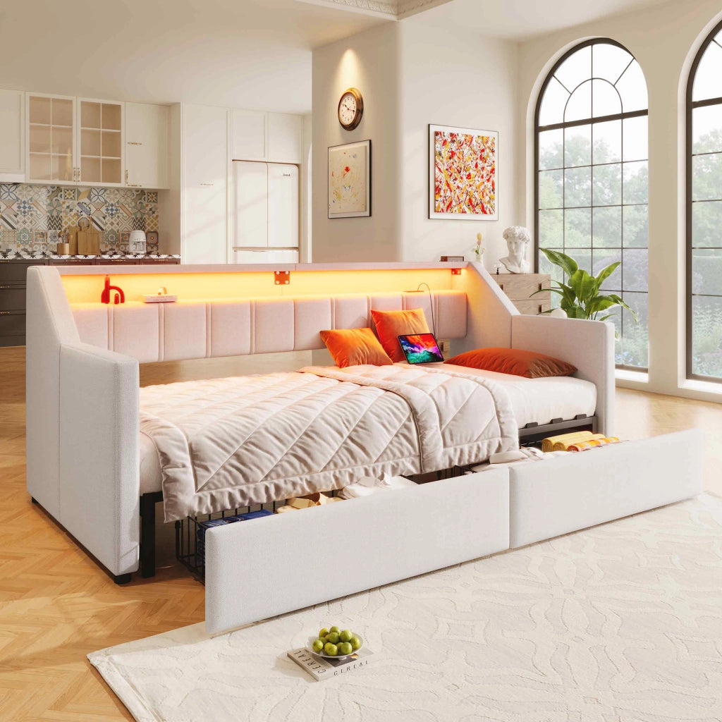 Letto giorno funzionale in lino 90x200 cm