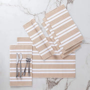 Set di tavola da pranzo (set da 6) di cotone liscio - dimensioni perfette 48 x 33 cm, colori e disegni eleganti e moderni, utilizzo in casa, in caffè, ristoranti - Beige a strisce francesi