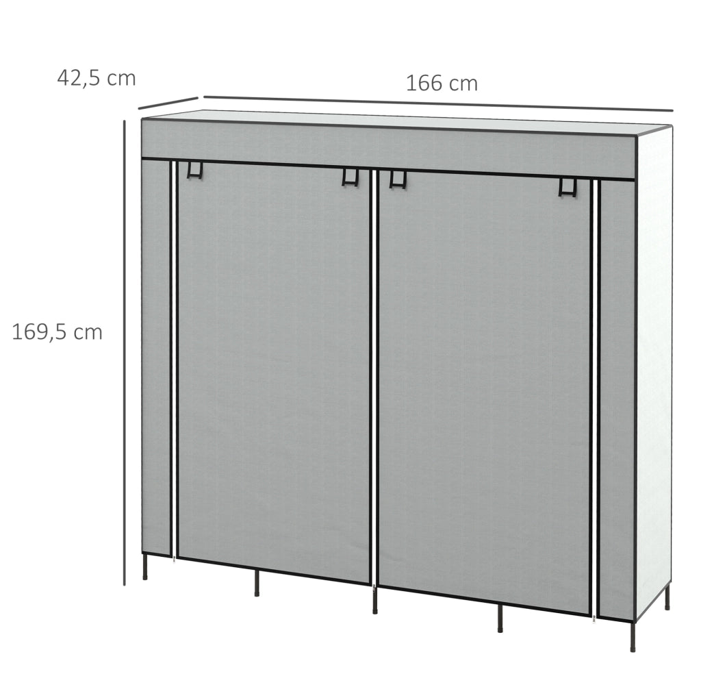 Armadio portatile 166x42.5x169.5 cm con 2 aste appendiabiti; 10 scomparti e 4 cassetti in acciaio grigio scuro