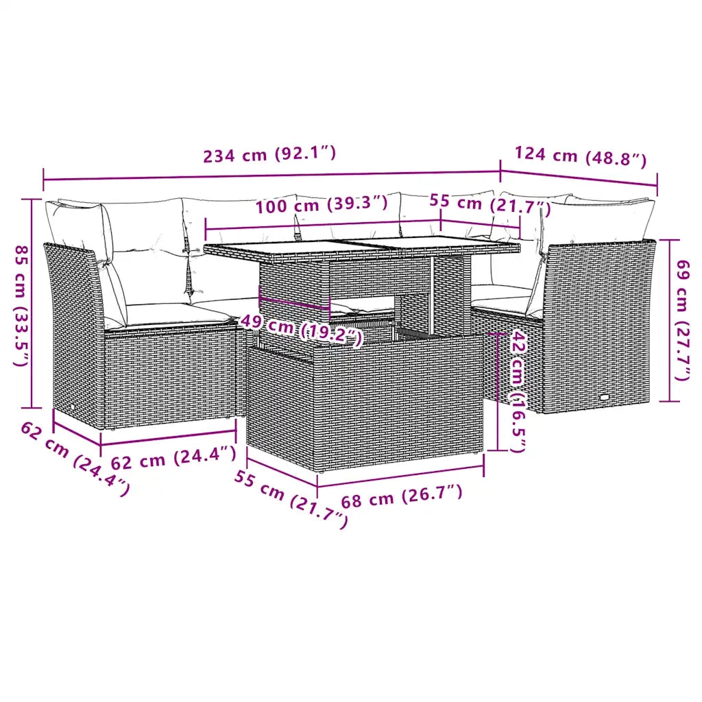 Set Divani da Giardino 6 pz con Cuscini Marrone in Polyrattan 3266574