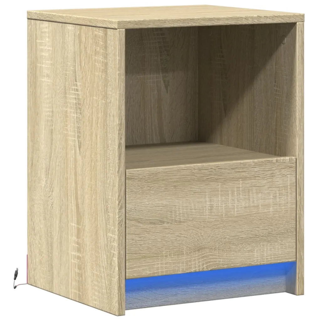 Comodino con Luci LED Rovere Sonoma in Legno Multistrato