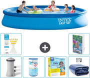 Piscina Rond Opblaasbar Easy Set - 457 x 84 cm - Blu - Inclusa Pomp e Filtro - Kit di Manutenzione - Ombrello Solare - 7 pezzi