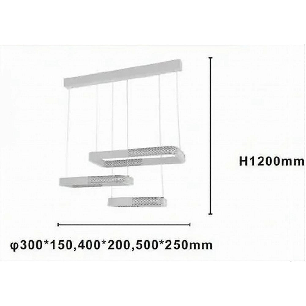 Trade Shop - Lampadario A Sospensione Led 68w 3 Rettangoli Cristallo Telecomando Bianco 32095 -
