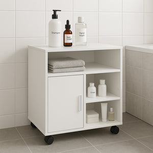 Mobile Porta Stampante Multiuso Salvaspazio 60x50x65 cm Legno Bianco