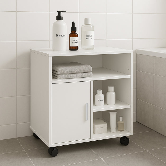 Mobile Porta Stampante Multiuso Salvaspazio 60x50x65 cm Legno Bianco