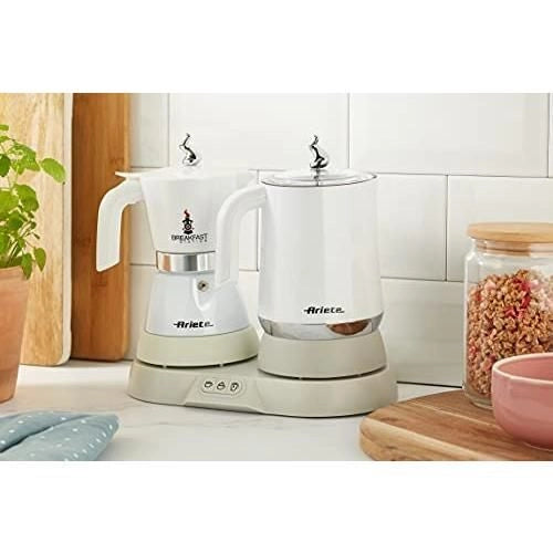 Ariete 1344 Breakfast Station - Moka elettrica - Bollitore - Montalatte a caldo e freddo - 5 funzioni - mantenimento caffè caldo - 500 Watt - Bianco