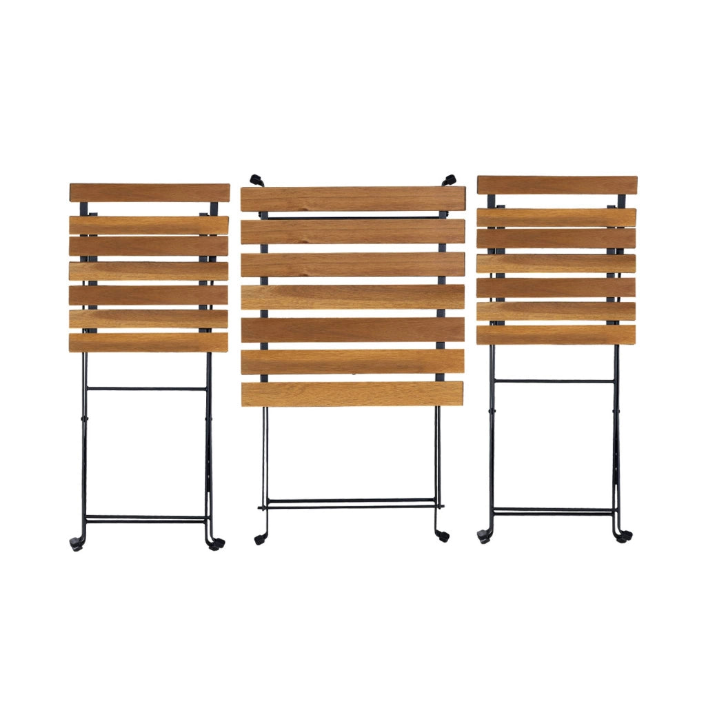 Set tavolo da giardino in legno e metallo con 2 sedie pieghevoli, nero