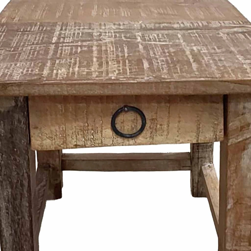 Sgabello con cassetto in legno con finitura artigianale marrone 25x25x29 h cm