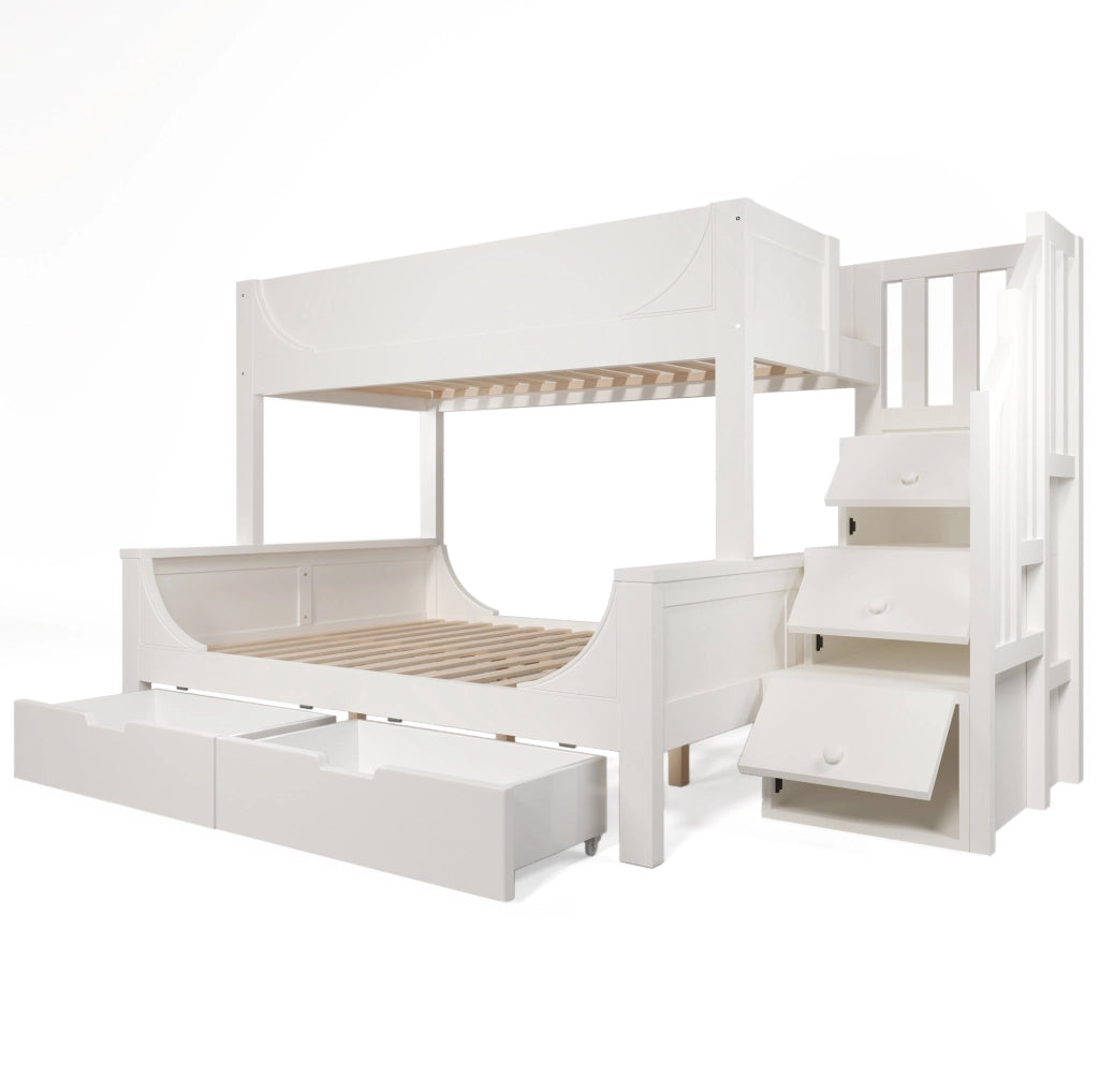 Letto a castello ULEVR bianco 90x200 e 140x200 cm con mobile scala e cassetti