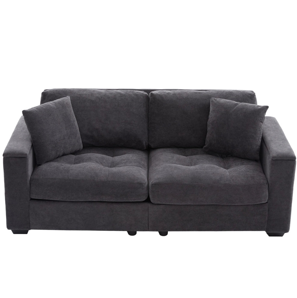Divano 2 posti in chenille grigio scuro con contenitore nei braccioli HOMVRA