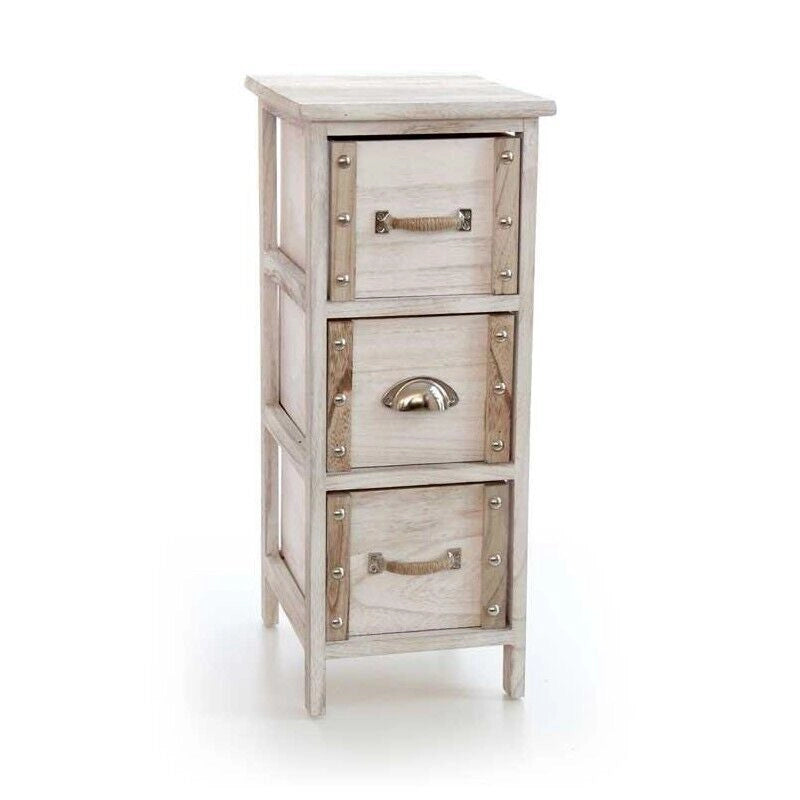 CASSETTIERA IN LEGNO DECORATA CON 3 CASSETTI NATURALE CHIARO 26 X 32 X 62 CM