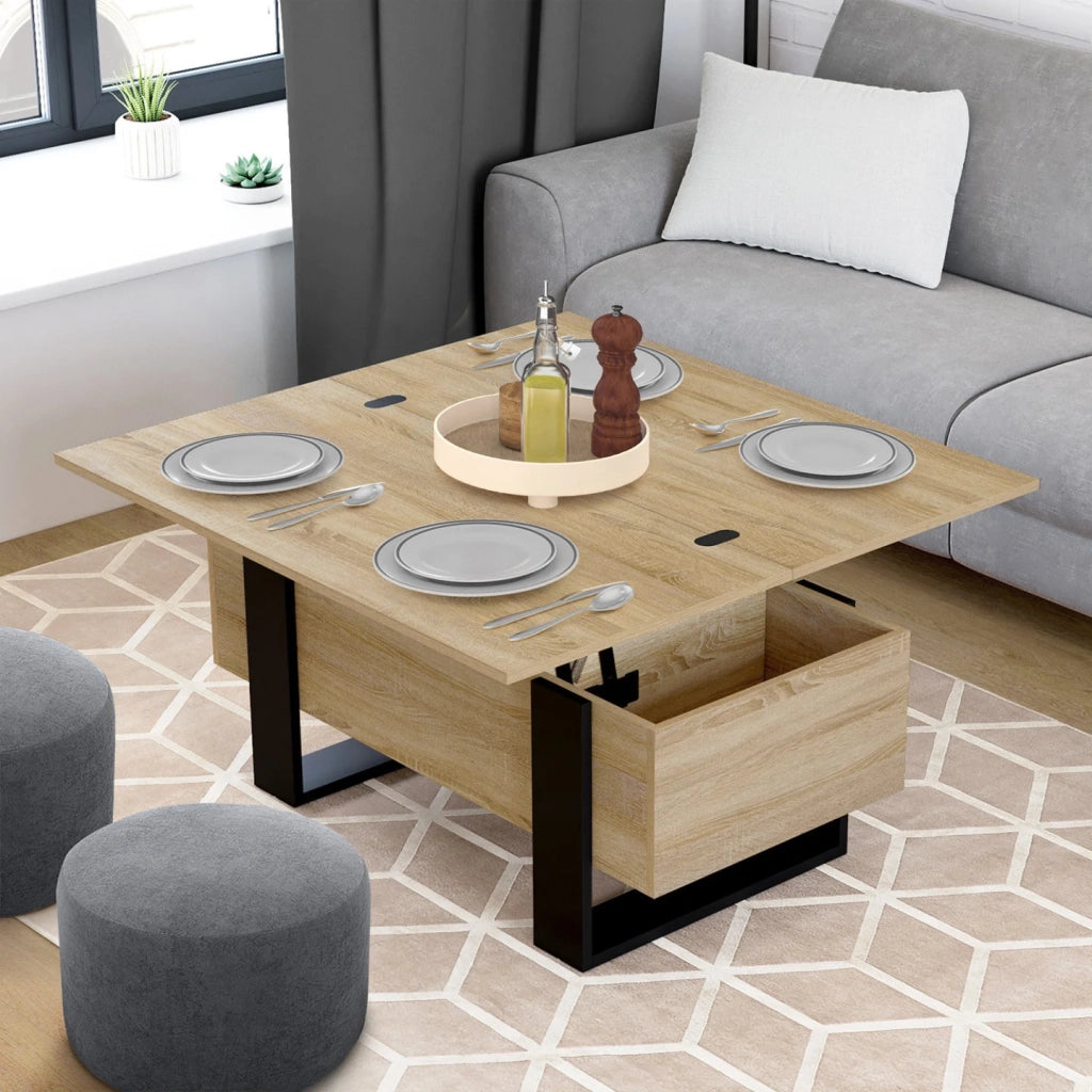 IDMarket - Tavolino rettangolare che si trasforma in un tavolo da pranzo di design industriale PHOENIX