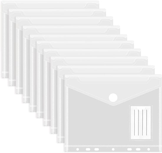 Pacchetto di 10 buste per documenti A5, cartelle per documenti, cassette trasparenti A5, buste per archiviazione, cartelle per documenti, cassette trasparenti, buste impermeabili per l'organizzazione dei documenti (trasparente)