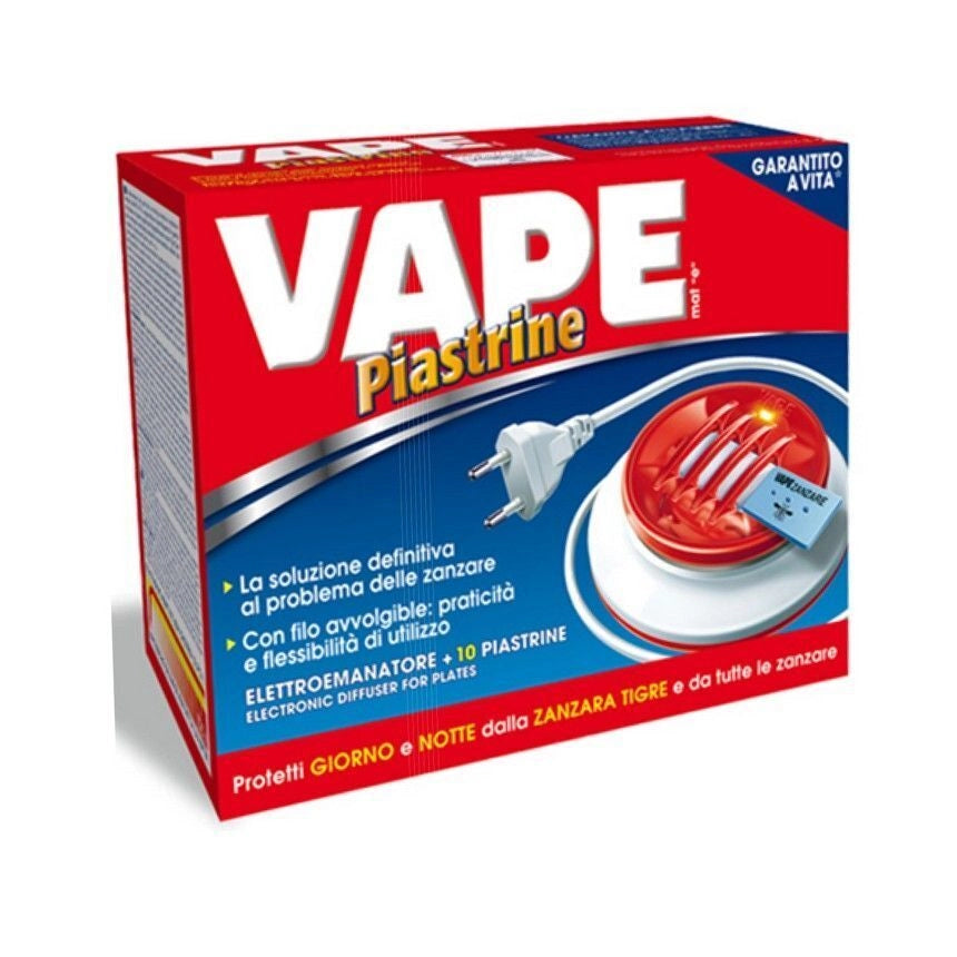 Vape 2207442 Classic Elettroemanatore a Filo con Piastrine Antizanzare 10 Piastrine 12 ore Zanzare Comuni e Tigre