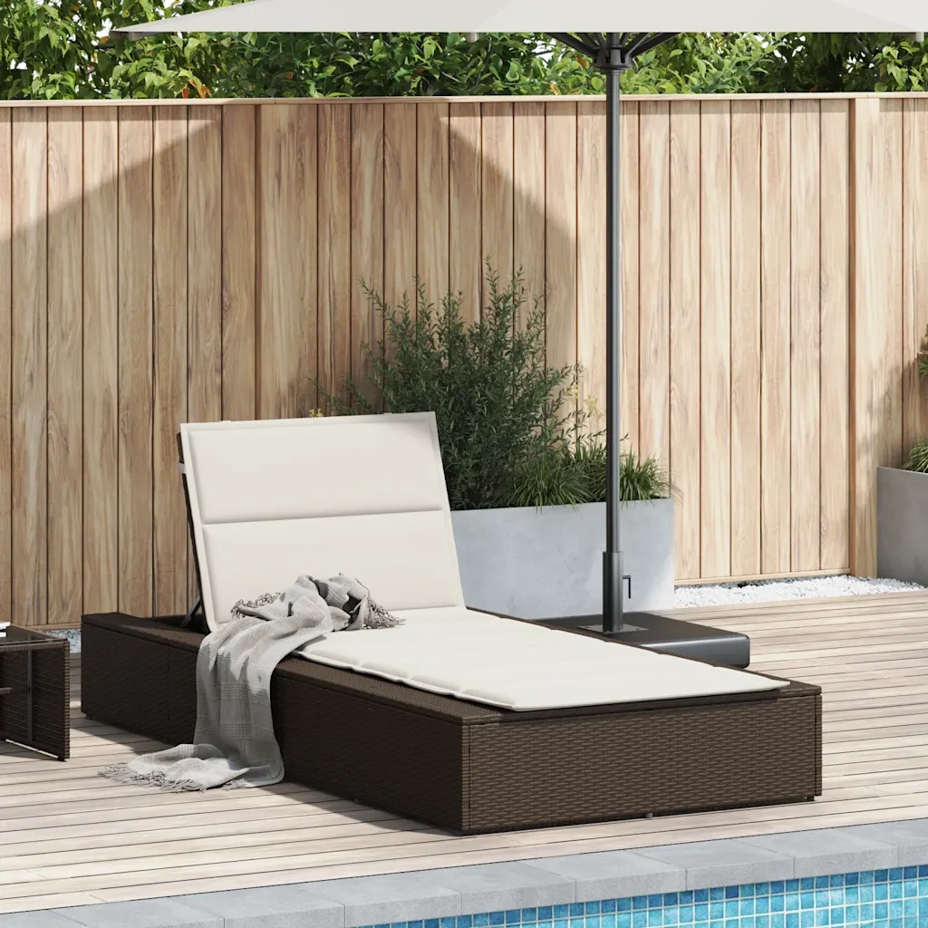 Lettino Prendisole | Sdraio da giardino | Lettino da sole con Cuscino Galleggiante Marrone Polyrattan