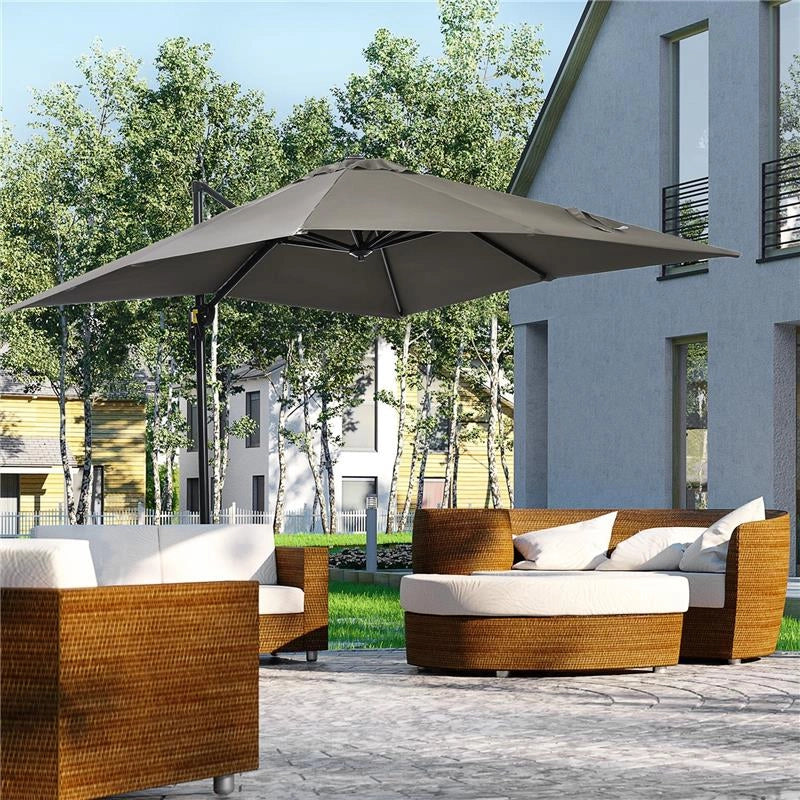 OMBRELLONE DA GIARDINO A MANOVELLA 2.5X2.5 M CON ROTAZIONE 360° E PARASOLE REGOLABILE GRIGIO CHIARO