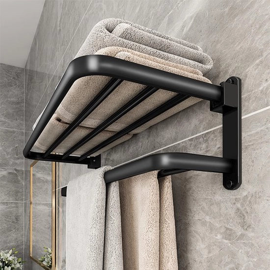 Supporto per asciugamani in alluminio - autoadesivo - 2 stecchi - 60 cm - nero opaco