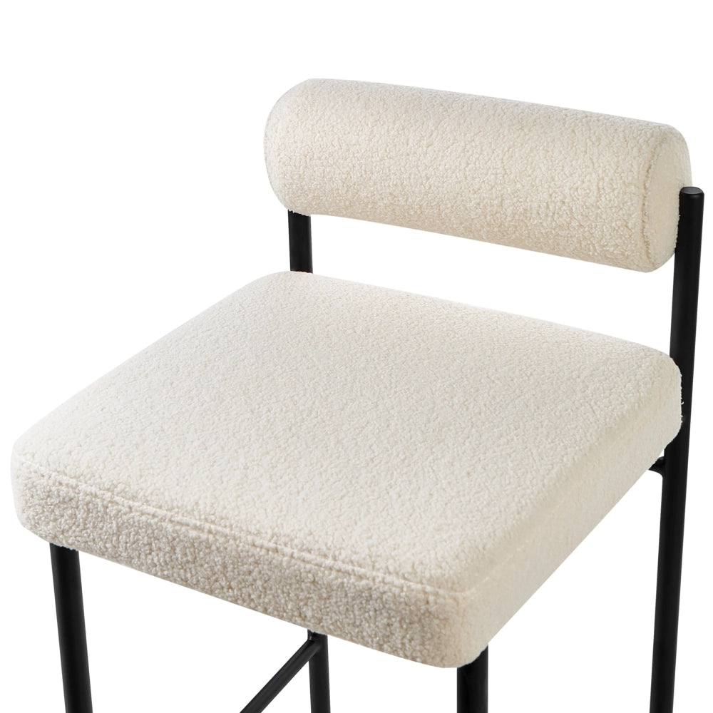 Set di 2 sedie da bar Rivestimento in poliestere boucle bianco Gambe in metallo nero Sgabelli senza braccioli Schienale a rotolo Cucina moderna sala da pranzo